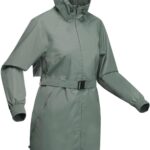 Quechua Kurtka Turystyczna Raincut Long Damska Khaki Zielony