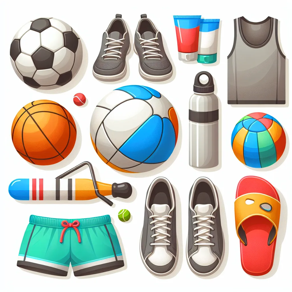 Zakup idealnego wyposażenia sportowego – buty, piłki, bluzy i klapki basenowe.